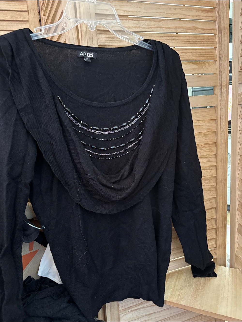 Apt. 9 Black Long Sleeve Cowl Neck Sweater with Beaded Detail Medium
